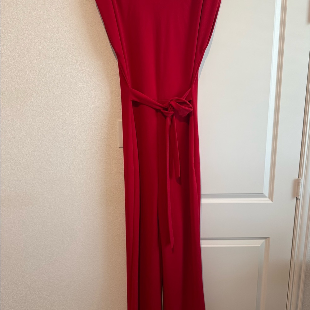 Fashion Nova Bright Red Jumpsuit with Waist Tie - Picture 2 of 4